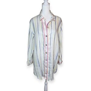 The Lazy Poet Sissy Pelican Sway Sleepshirt 100% Linen Stripe Multi Size Large